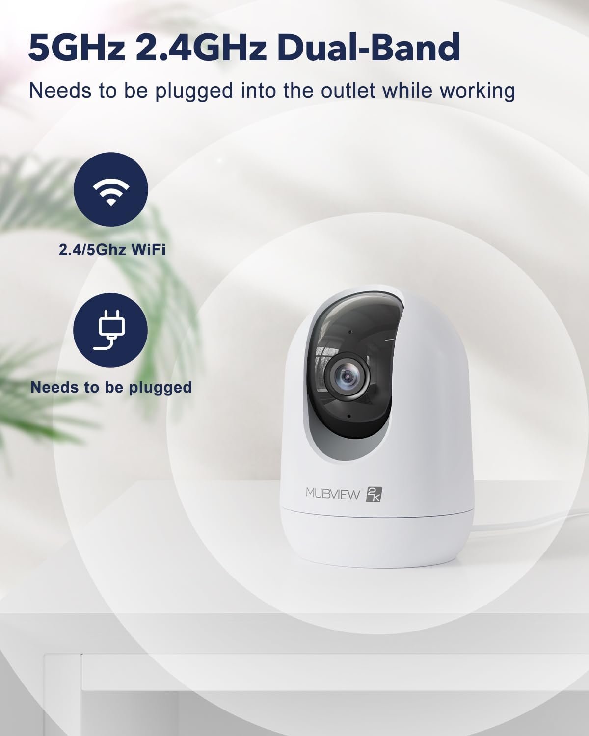 MUBVIEW Cameras for Home Security, 2,4G WiFi 2K Indoor Wired Security Baby/Pet Camera with Phone App, Night Vision, 24/7 Record, 2-Way Audio, Motion Tracking, SD and Cloud Storage
