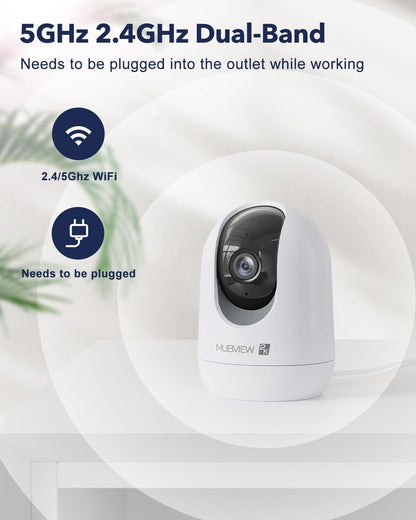 MUBVIEW Cameras for Home Security, 2,4G WiFi 2K Indoor Wired Security Baby/Pet Camera with Phone App, Night Vision, 24/7 Record, 2-Way Audio, Motion Tracking, SD and Cloud Storage