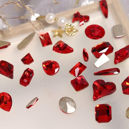 Yatinkim 810pcs Red Nail Art Rhinestones Set Crafts Eye Face Gems Nail Jewels Manicure Charms Design Makeup Supplies Accessories Shiny Wax Pencil