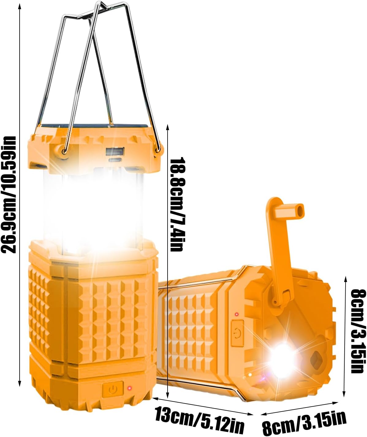 Solar Camping Light, Bright Solar-Powered Lantern, Rechargeable 3000mAh Waterproof Portable Lamp, Travel Backpacking Hiking Fishing Survival Gear, Size 3.15x3.15x5.12 inches