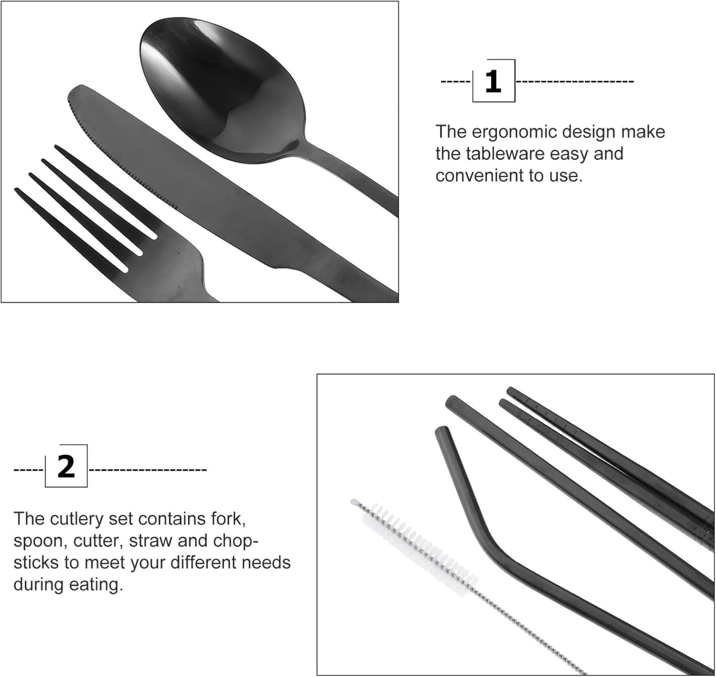 PRETYZOOM 2 Set Gadget stoviglie cannucce di Cucchiaio divisori per cassetti Bacchette Coltelli forchette cucchiai Posate Utensili da Cucina Acciaio Inossidabile Black