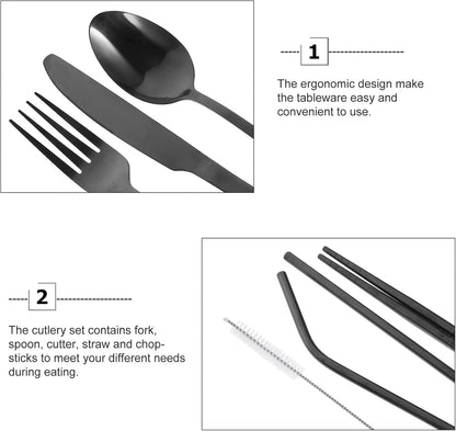 PRETYZOOM 2 Set Gadget stoviglie cannucce di Cucchiaio divisori per cassetti Bacchette Coltelli forchette cucchiai Posate Utensili da Cucina Acciaio Inossidabile Black