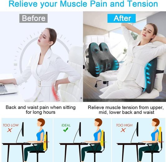 Mofish Lumbar Support Pillow Upgraded Back Support Pillow Memory Foam Back Cushion Backrest with Massage Nodes and Adjustable Strap, Ergonomic Design for Lower Back Pain Relief for Car Home Office