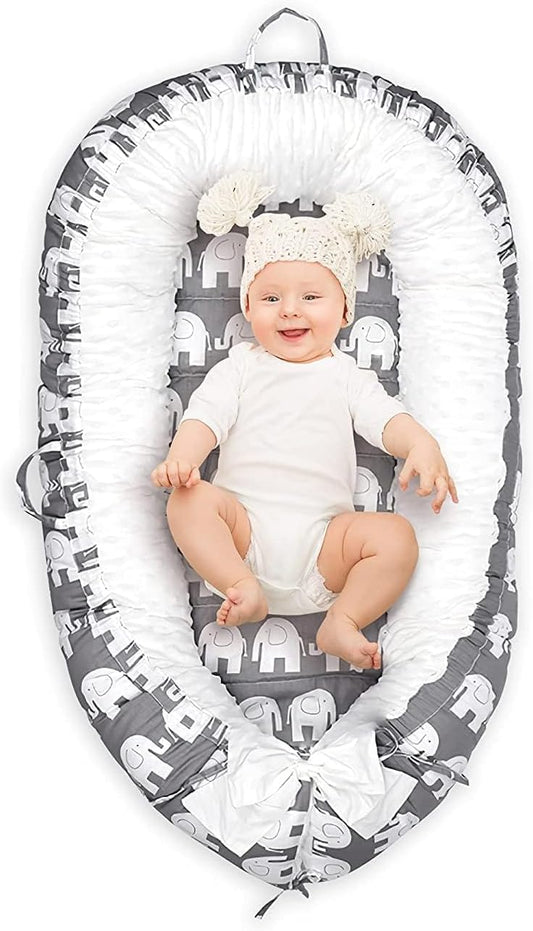 Baby Lounger Cover, 100% Breathable Cotton & Ultra Soft Infant Lounger Cover, Crib & Bassinet Mattress Cover, Travel Baby Bed Cover, for Infant & Newborn as Gift (Elephant)