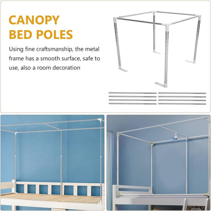 Amosfun Canopy Bed Frames Stainless Steel Four-Poster Canopy Bed Mattress Foundation Canopy Curtain Support Sturdy and Easy Assembly for 1.5m Bed