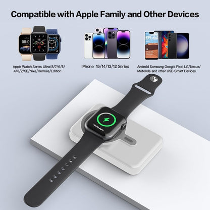Magnetic Power Bank, 10000mAh PD22.5W Wireless Portable Battery Pack for Apple Watch, Fast Charging Portable Charger for iPhone 15/14/13 Series, Apple Watch Ultra 9/8/7/6/se(White)