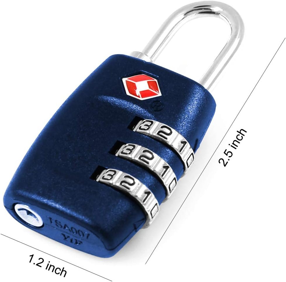 DanziX TSA Approved Lock and 4 Colors Stainless Steel Safety Tetherï¼Œ3-Dial Combination Travel Luggage Lock with Lanyard Security Cable for Protect Your Different Sizes of Suitcase,Baggage-Deep Blue