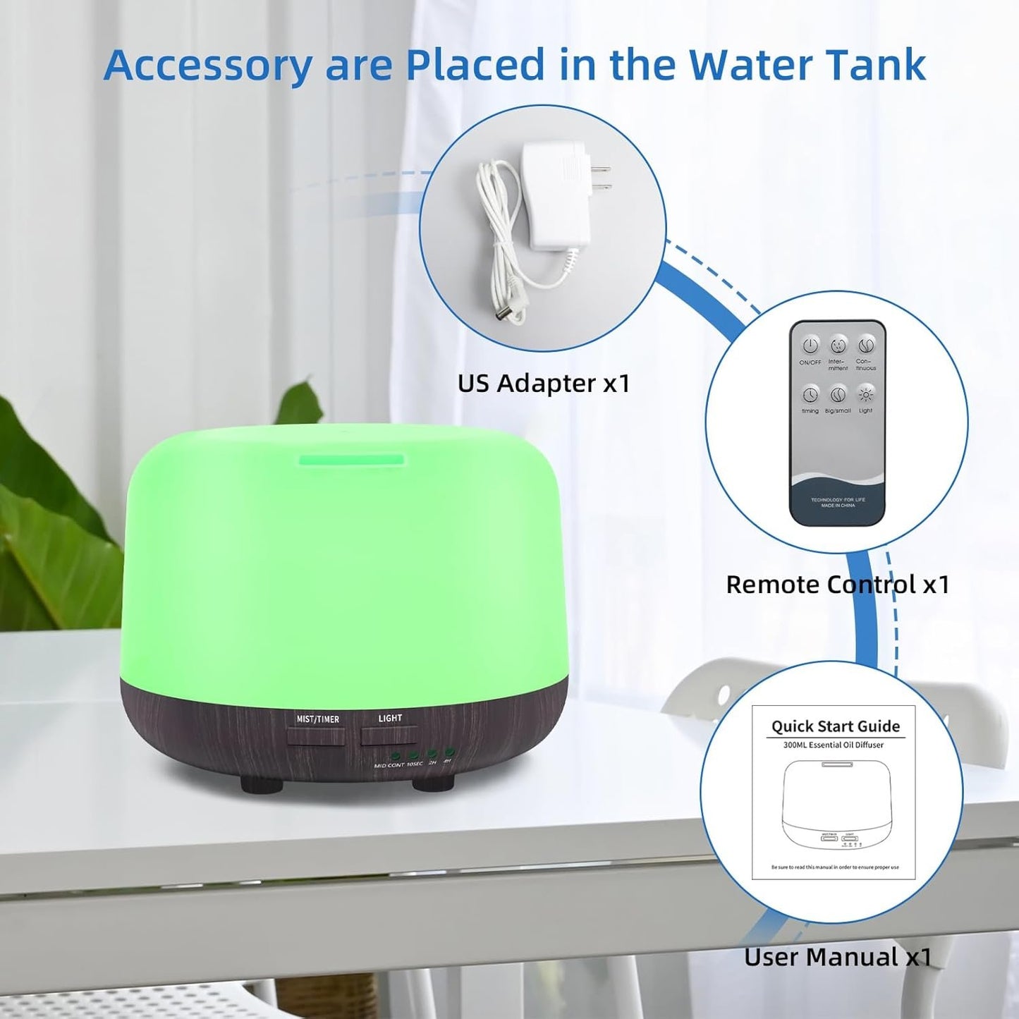 SPLITSKY 300ML Essential Oil Diffuser, Electric Ultrasonic Aromatherapy Air Humidifier vaporiser, Aroma Diffuser with Remote Control 7 LED Light Colors Waterless Auto-Off.