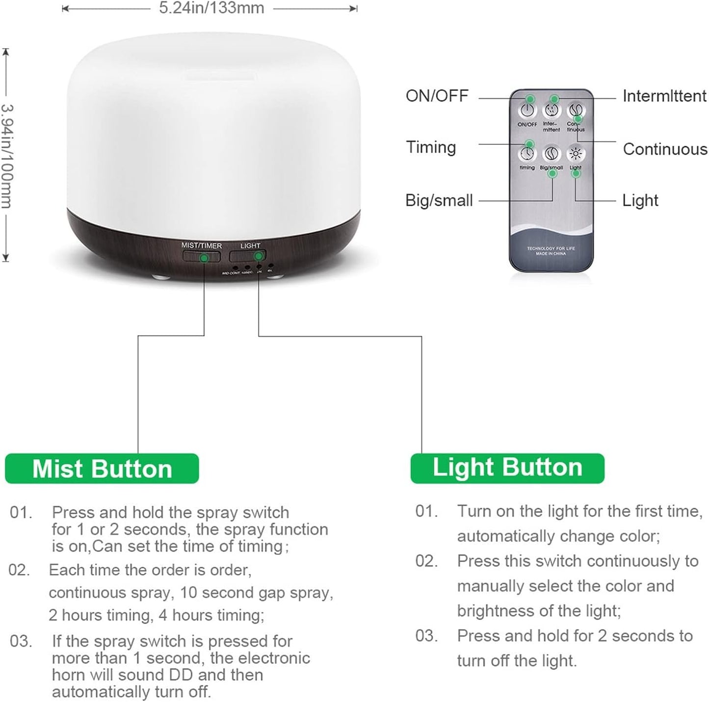Marchred 300ML Essential Oil Diffuser with Remote Control,Ultrasonic Aromatherapy Air Diffuser Humidifier,Aroma Diffuser with 7 LED Color Changing Light for Large Room,Home (Dark Wood Grain)