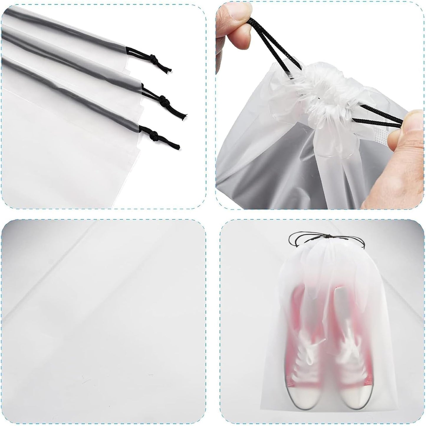 Set of 6 Shoe Bag, Transparent Drawstring Backpack Travel Organizer, Clear Large Portable Storage Pouch Set, Waterproof Dustproof Design, Ideal for Women, Teens, Suitcase, Trains