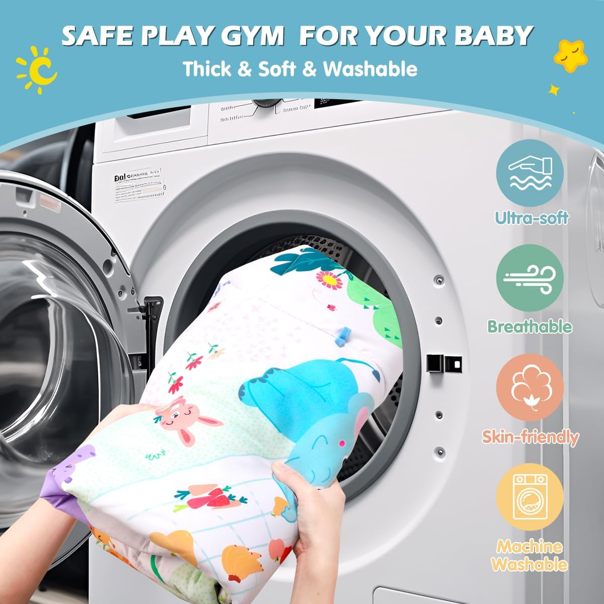 REMOKING Baby Play Gym Mat,Tummy Time Mat with 6 Detachable Toys for Sensory Development,Activity Centre & Ball Pit, Toddler Infant 0-3-6-9-12 Month,Newborn Essentials for Kids
