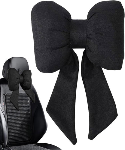 AIMALL Car Headrest Neck Pillow, Stylish Bow Design, Soft Cotton and Linen Fabric, Comfort Support for Head and Neck, Universal Fit, Black, Red or Pink, 11 x 8.6 Inches