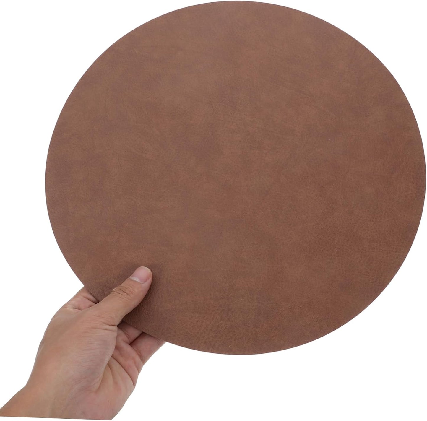 OSOLADY 6pcs Round Faux Leather Placemats Washable Pu Mats for Dining Kitchen Easy Maintenance Stylish Tabletop Protector