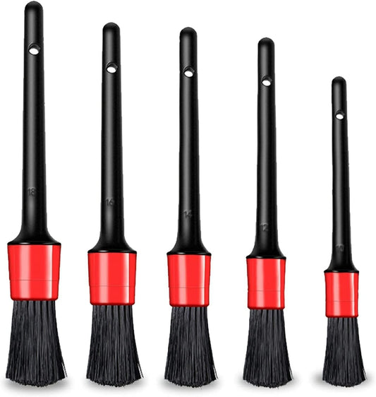 Car Detailing Brush Auto Detailing Brush, 5Packs Premium Car Detail Brush,Car Interior Cleaning Kit, Automotive Wheels Cleaner Emblems Brushes for Air Vents Interior Exterior Leather, Red
