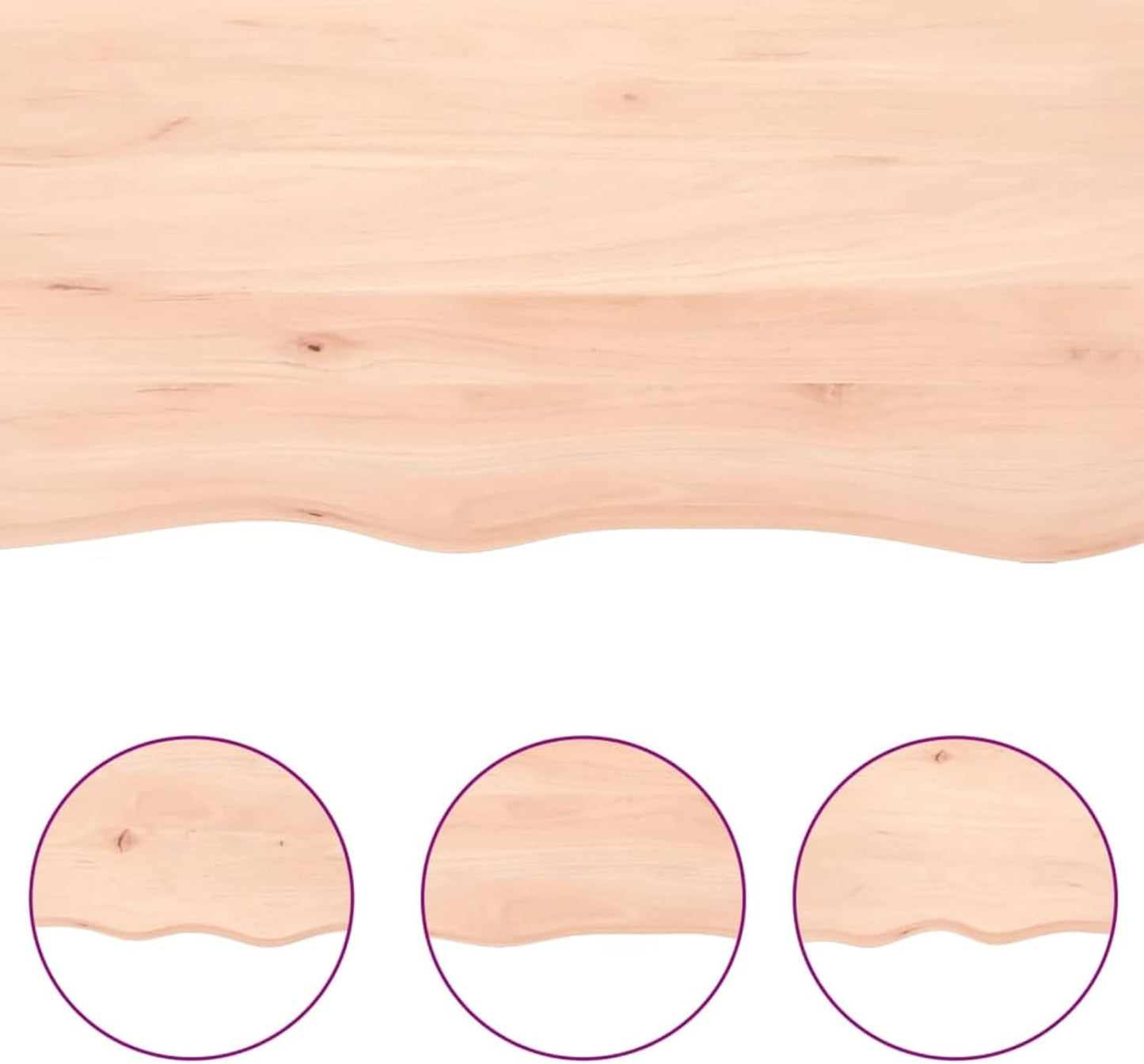 Solid Oak Tabletop 80 x 60 cm, Unfinished Live Edge Replacement for Kitchen Coffee Table, Dining Table, Desk, Durable Wood Surface for Home and Office