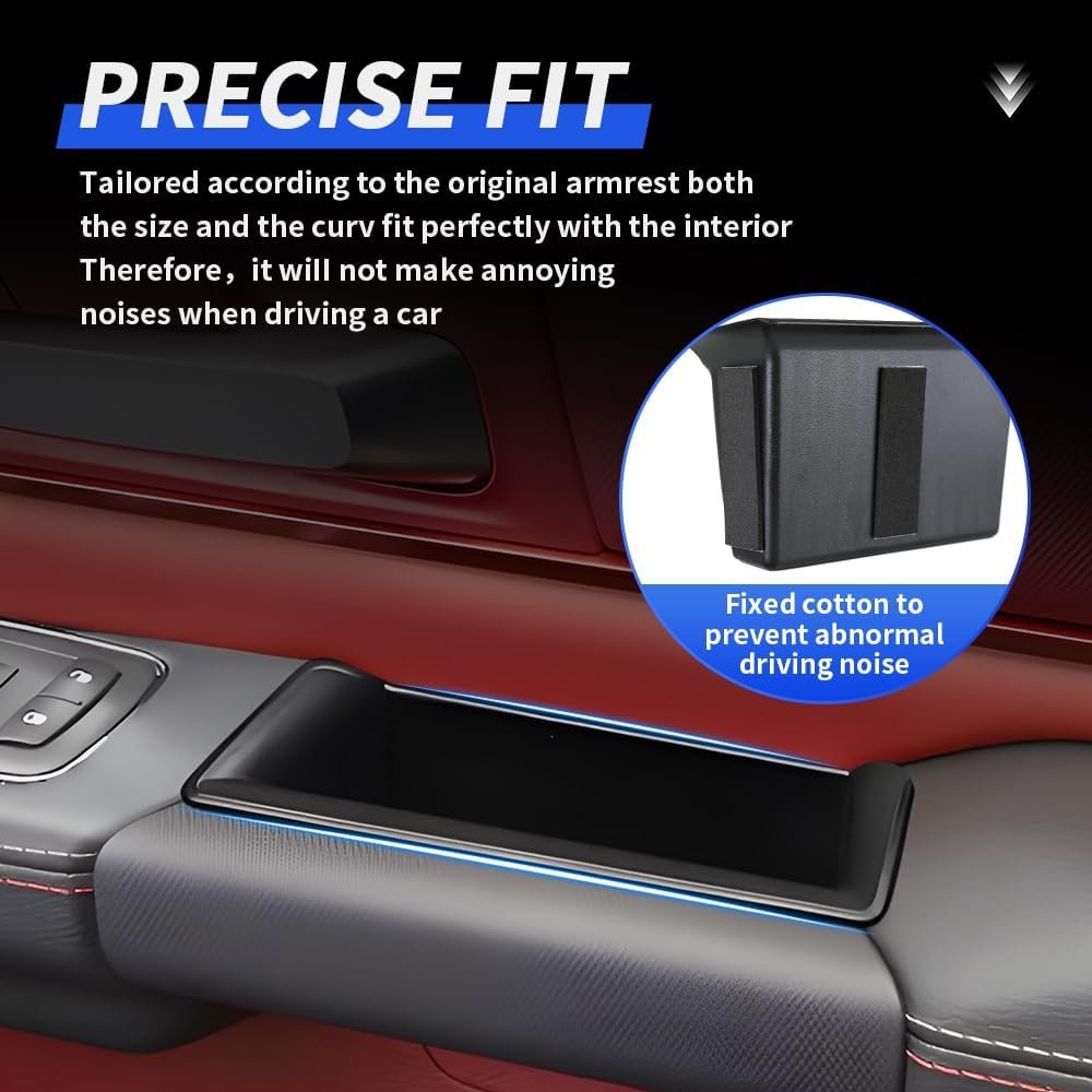 LUNQIN Car Door Side Storage Tray for Dodge RAM 1500 2019 2020 2021 2022 2023 2024 2025 RAM1500 Truck Pickup Auto Interior Accessories Front Armrest Insert Organizer Box Bag Vehicle Accessory