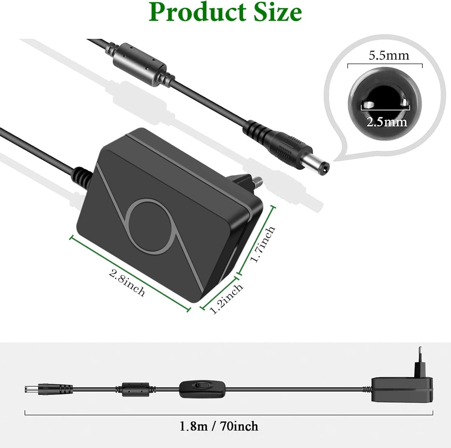 Gonine 12V Power Supply 2A 24W AC Adapter Wall Charger AC 100-240V to DC 12Volt 2A 1.5A Converter for LED Strip Lights, CCTV Cameras, BT Speaker, Router