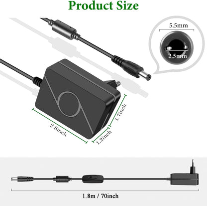 Gonine 12V Power Supply 2A 24W AC Adapter Wall Charger AC 100-240V to DC 12Volt 2A 1.5A Converter for LED Strip Lights, CCTV Cameras, BT Speaker, Router