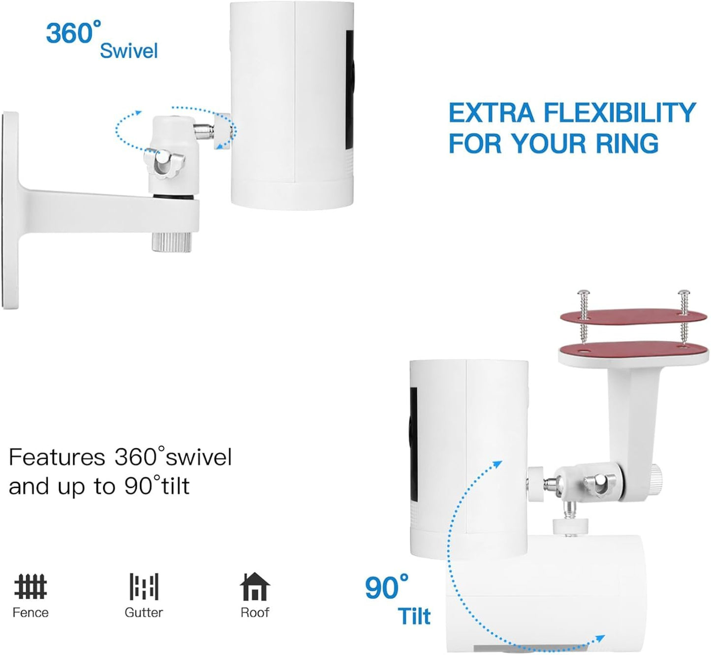 2Pack Adjustable Security Wall Mount Bracket for Ring Stick Up Cam & Indoor Cam (1st Gen), Perfect View Angle for Surveillance Camera System - White