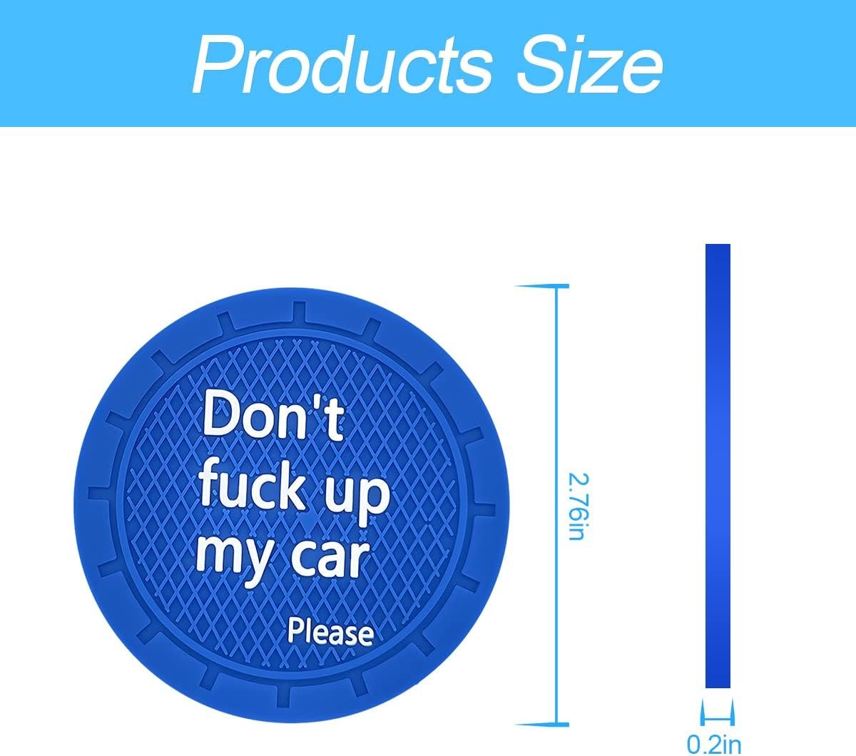 Car Cup Holder Coasters, 2 Pcs 2.75 Inch Non-Slip PVC Insert Cup Coaster, Anti-Scratch Auto Cup Mats for Women Men, Vehicle Interior Accessories Universal for Car, SUV, Truck (Blue-4)