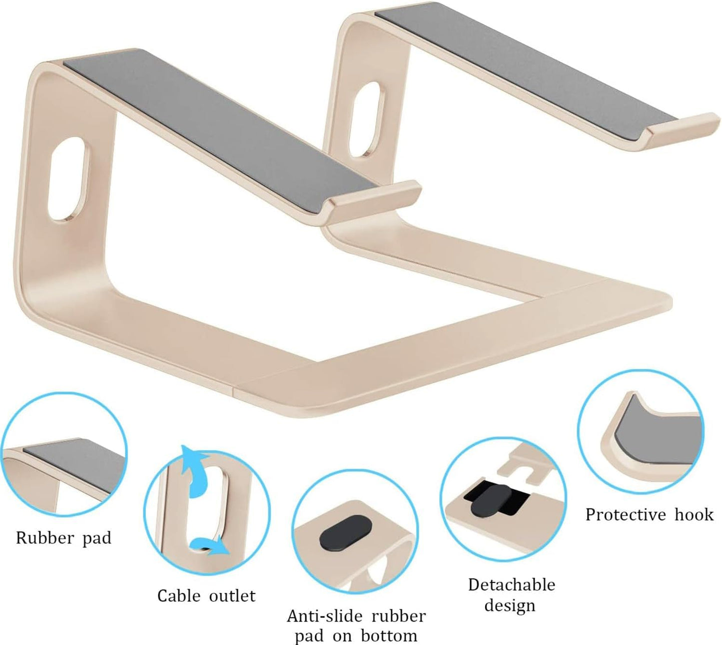 Orionstar Laptop Stand Portable Aluminum Laptop Riser Compatible with Mac MacBook Air Pro 10 to 15.6 Inch Notebook Computer, Detachable Ergonomic Elevator Holder, Champagne Gold