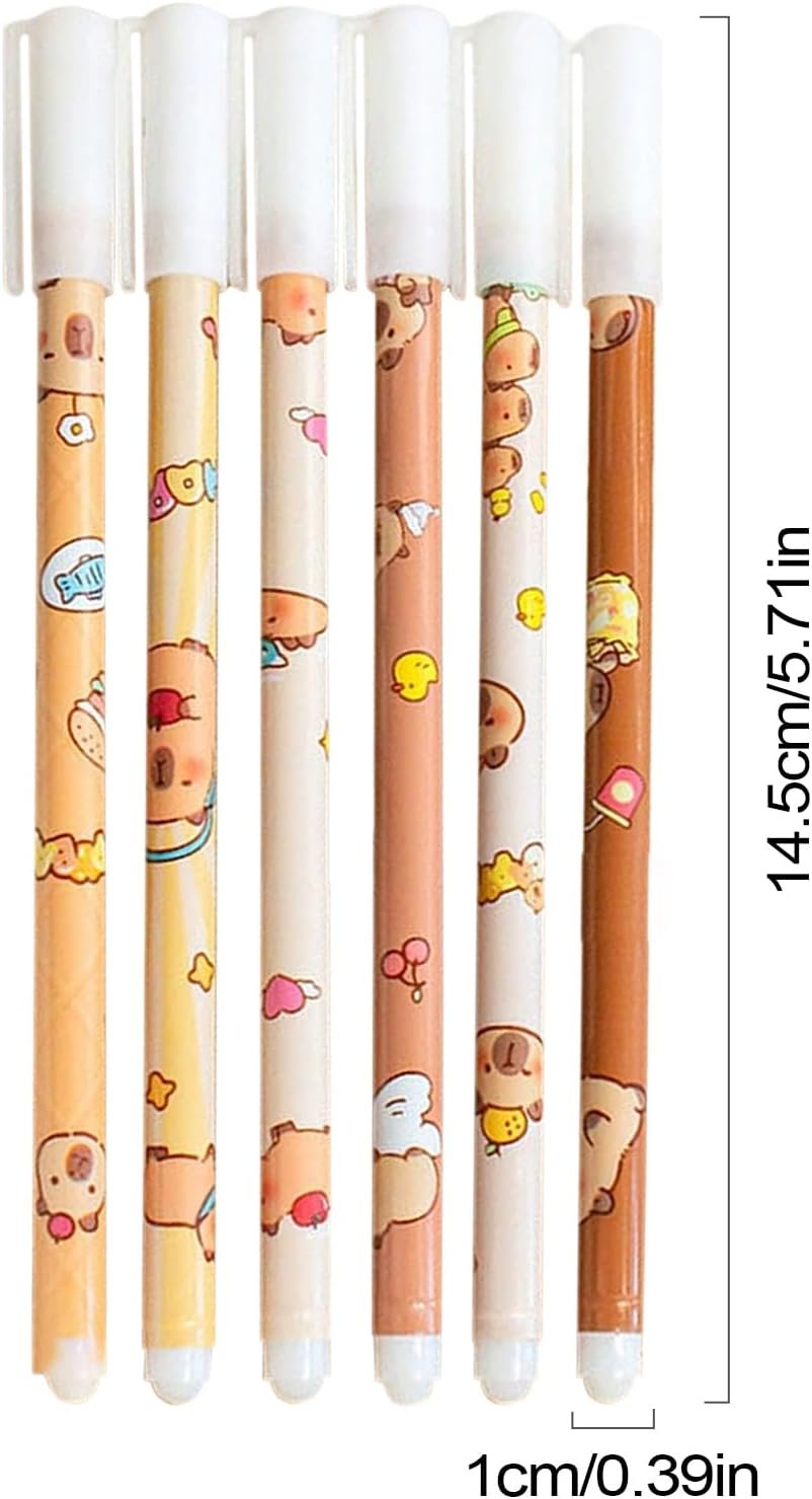 Erasable Pens,Set Of 6 Capybara Pattern Colorful Gel Pens | With Eraser, Fade-Resistant, Comfort-Grip Stationery Set For Art Sketching School Assignments