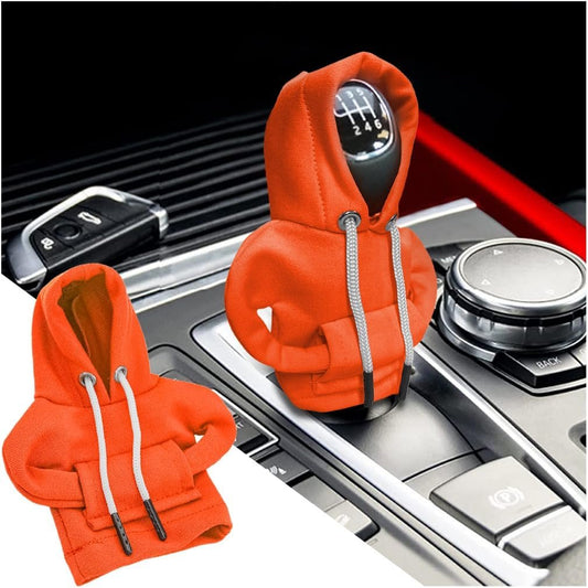 XINLIYA Car Gear Shift Cover, Fashionable Hoodie Automotive Gear Shift Knob Protector, Mini Winter Warm Sweater Shirt Gear Shift Knob Cover, Universal Christmas Vehicle Decor Accessories（Orange）