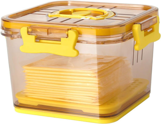 Sliced Cheese Container with Airtight Lid for Mini Fridge BPA-Free Kitchen Plastic Storage Deli Cheese Slices Stackable Store Date Record Function Keeps Cheese Fresh Longer (Yellow)