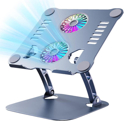 Laptop Cooling Stand | Adjustable Metal Cooling Pad | Adjustable Height Laptop Stand with Double Fan, Ergonomic Foldable Laptop Cooling Pad for Desk Table