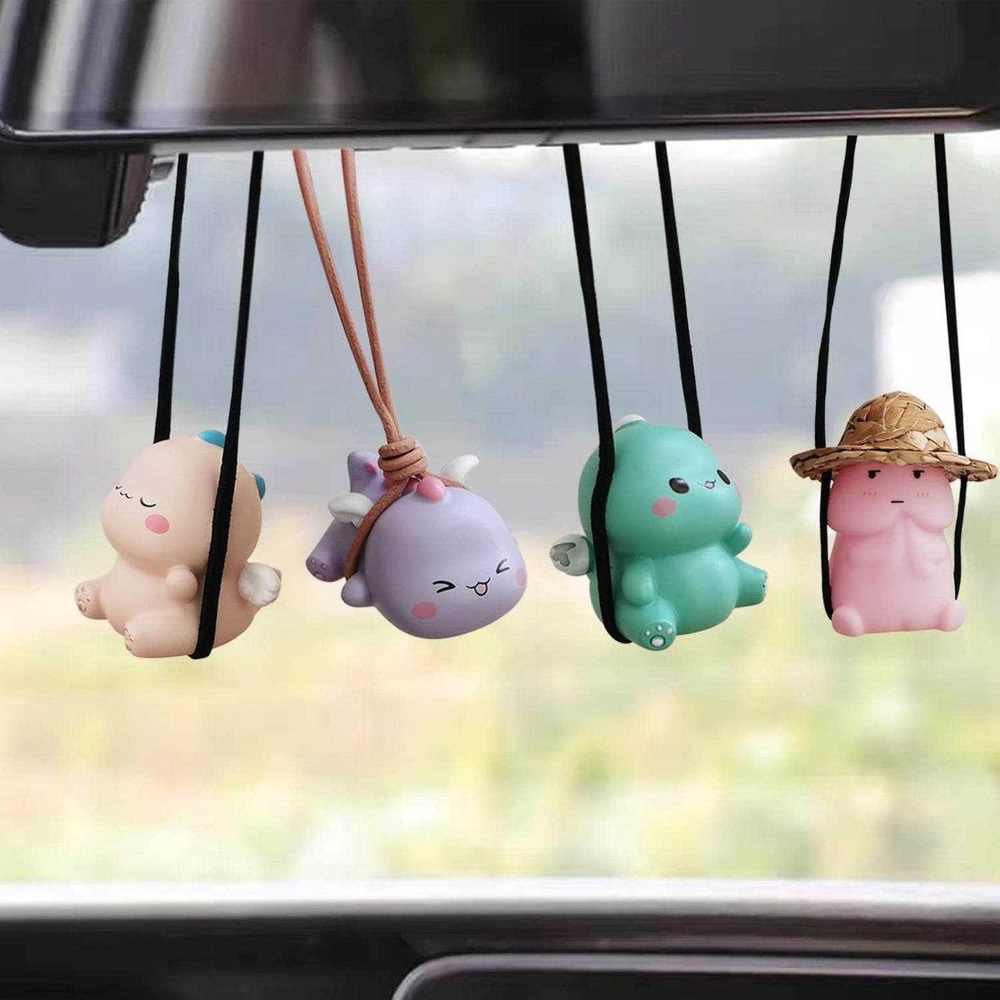 Swinging Dinosaur Hanging Ornament for Rear View Mirror, Cute Car Decor Accessories Interior, Pendant Hanging Swing (Green)