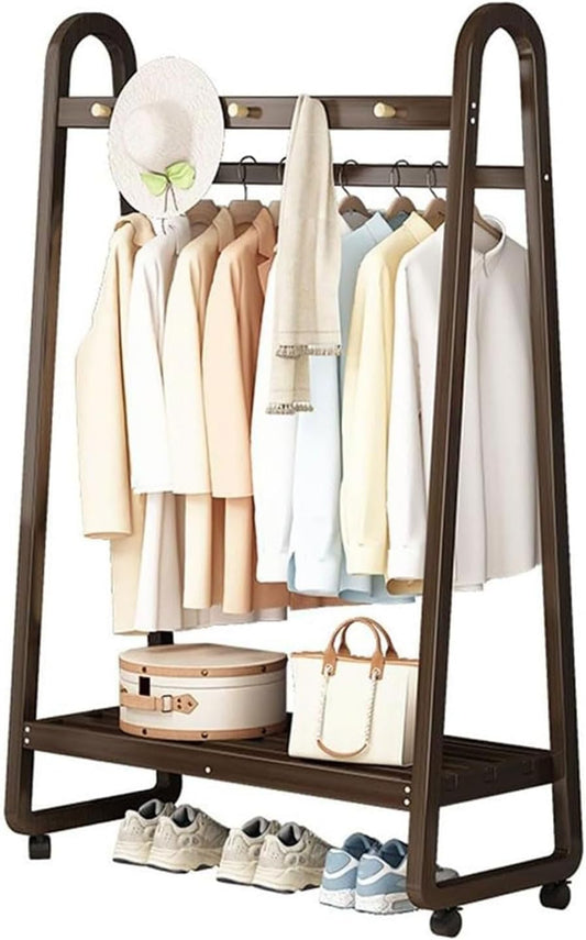 Generico Appendiabiti Multifunzionale in bambù con Ruote - Scaffale Appendiabiti Mobile per Camera da Letto e Soggiorno - Finitura Noce, Design Elegante e salvaspazio