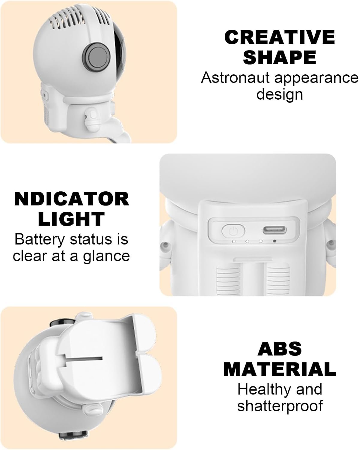 Bladeless Fan for Bedroom,Astronaut Shape Quiet Mini Personal Fan | Personal Cooling Desktop Handheld Electric Tool Bladeless Portable Mini for Dormitory Home Kitchen Student Bedroom