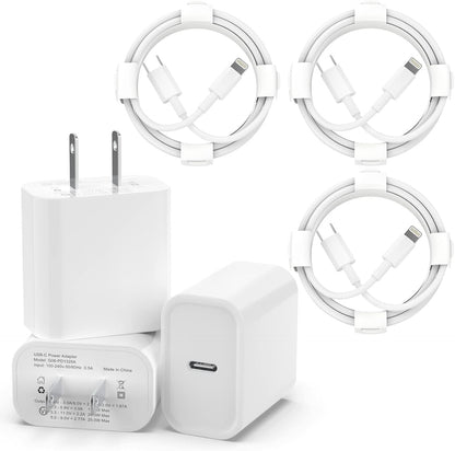 iPhone Charger Apple Charger Apple MFi Certified 3Pack Wall Charger with 1m Long Type C to Lightning Cables for iPhone 14 Pro Max iPhone 13 Pro 12 Mini 11XR AirPods Type C Adapter Block Fast Charging