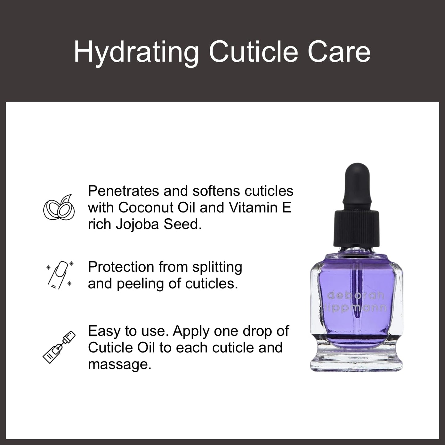 Deborah Lippmann Cuticle Oil, Hydrating Nail Care Treatment, Repair Dry Cuticles with Vitamin E and Coconut Oil, 0.50 Fl Oz