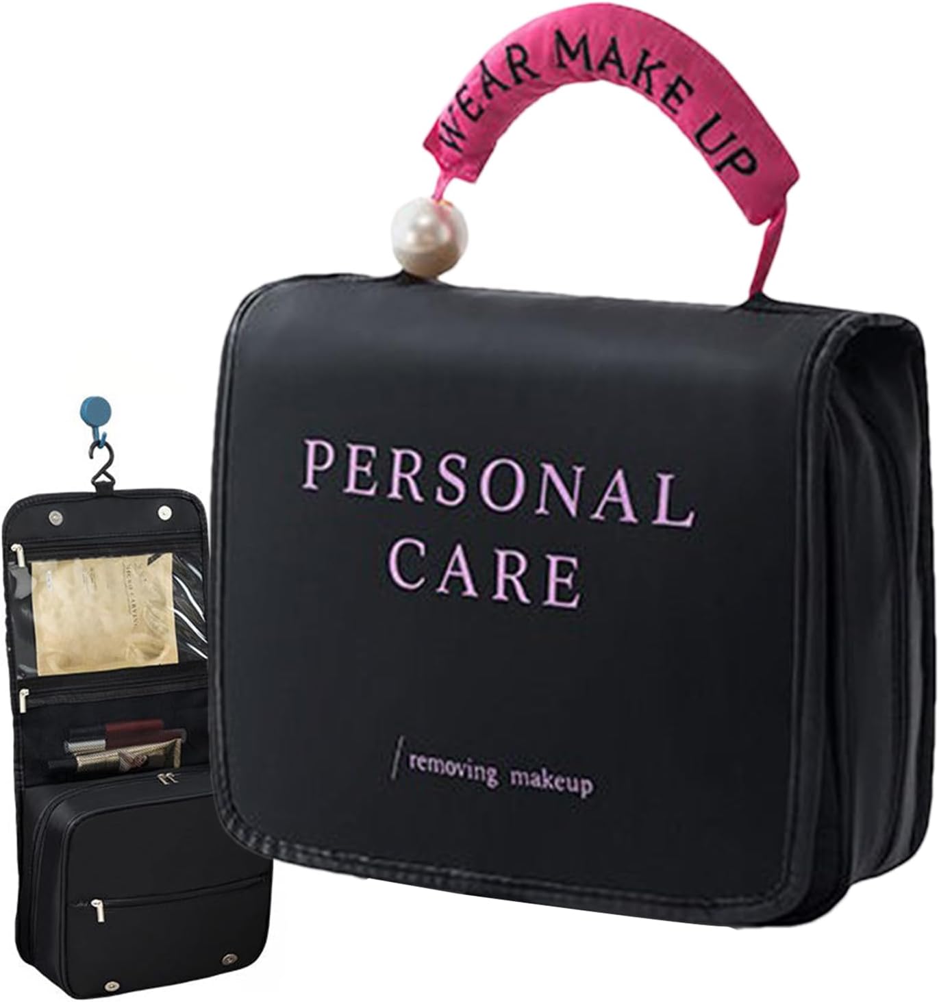 Portable Travel Toiletry Bag, Waterproof Makeup Organizer, Compartmented Storage, Lightweight Design, Multiple Pockets, Crafted from Polyester Material, 9.45x4.53x7.87in/9.45x4.53x17.72in