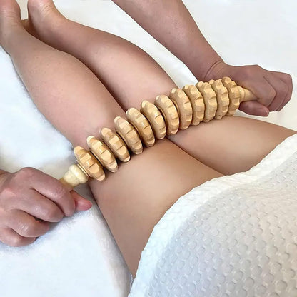 AIMALL Wooden 12-Roller Body Massager Stick for Deep Tissue Relief - Manual Meridian Massager for Neck, Waist, Thighs, Trigger Point Therapy for Fascia and Cellulite