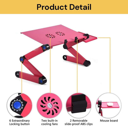 EZONEDEAL Desk Stand Table with Cooling Fan, Foldable Adjustable Aluminum Portable Laptop Stand Work Study Tv Bed Lap Tray Flexible Portable Reading Holder with CPU Fans Side-Mount Mouse Pad (Black)