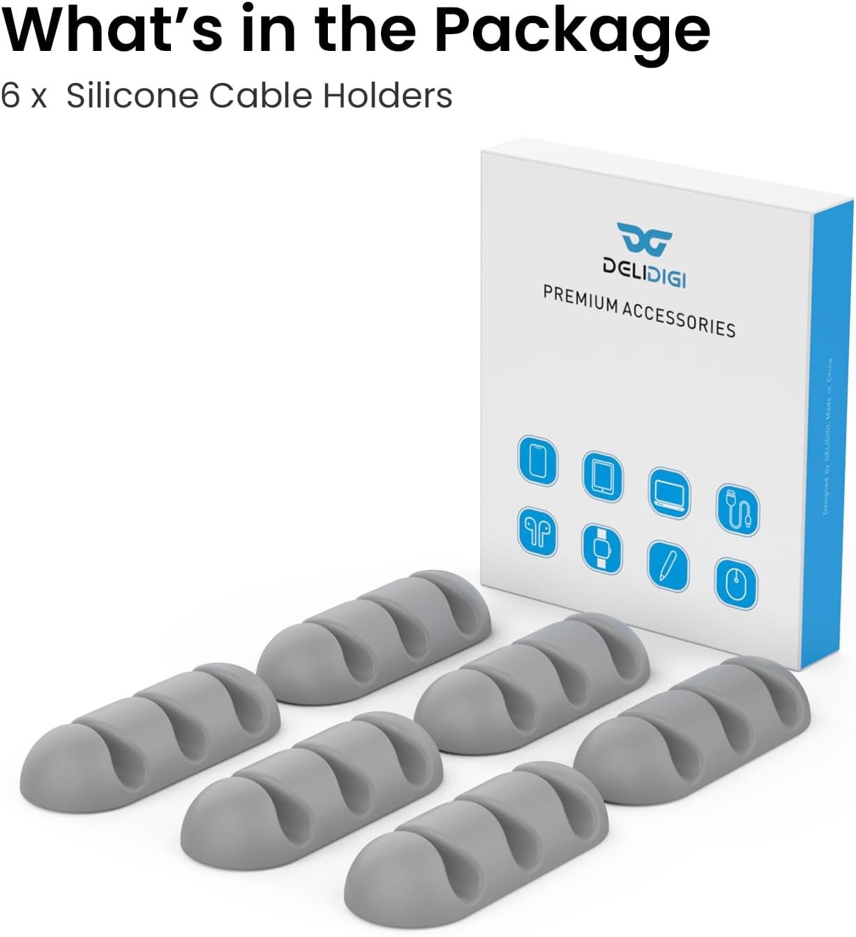 Delidigi 6 Pack Cable Organizer Cord Clips Desk Cable Holder Strong Adhesive Wire Holder for Organizing USB Cord Wire Home Office and Car