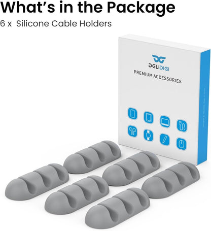 Delidigi 6 Pack Cable Organizer Cord Clips Desk Cable Holder Strong Adhesive Wire Holder for Organizing USB Cord Wire Home Office and Car