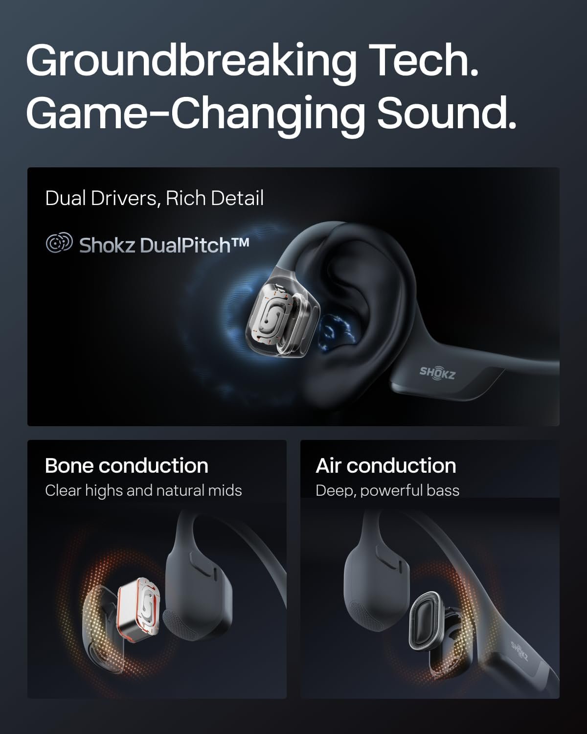 NEW SHOKZ OpenRun Pro 2 - Open-Ear, Bone Conduction Sport Headphones - Sweat Resistant, Workout Headphones with 30ft Bluetooth - Secure, Wireless, Comfortable Fit - Deep Bass and Smart Mic - SHOKZ App