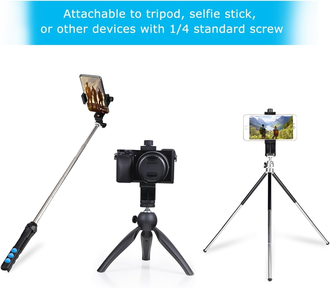 SharingMoment Premium Smartphone Holder/Vertical and Horizontal Tripod Mount Adapter Rotatable Bracket with 1/4 inch Screw/Adjustable Clip for iPhone, Android Cell Phone, Selfie Stick, Camera Stand