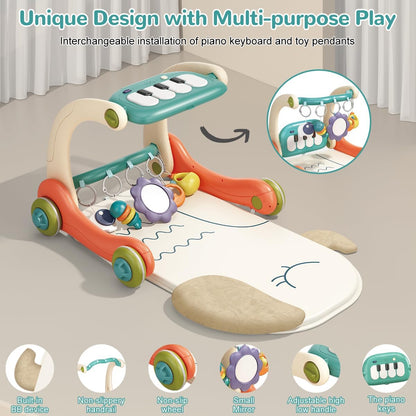Hitish 3 in 1 Baby Play Mat Gym, Kick and Play Piano Gym with Music Light, Activity Tummy Time Play mat with 5 Learning Sensory Toys, Infant Gifts for Newborn Baby Toddler 0-14 Months