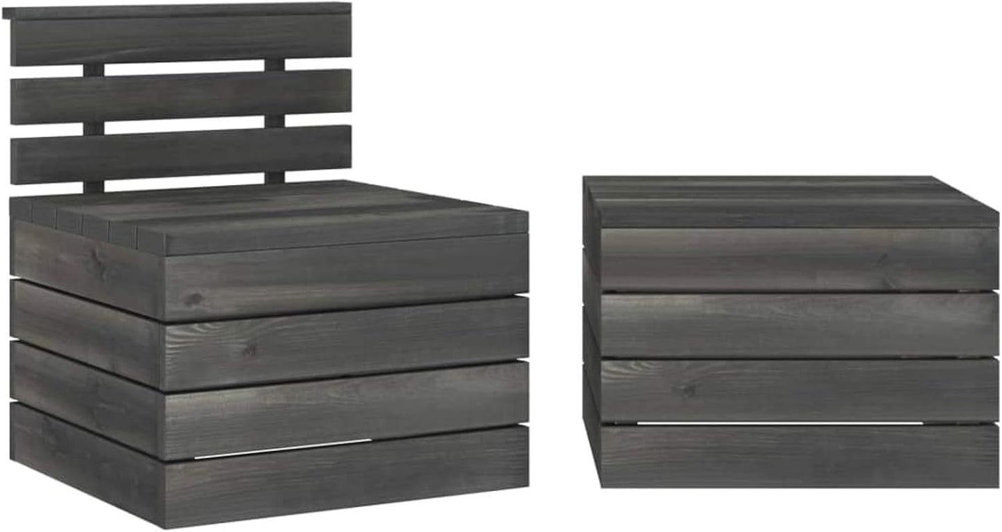Homgoday Set Divani da Giardino su Pallet 2pz Pino Massello Grigio Scuro, Lettini Prendisole, Divano Letto Mobili, Lettini da Giardino, Lettino da Piscina da Giardino per Esterno Piscina