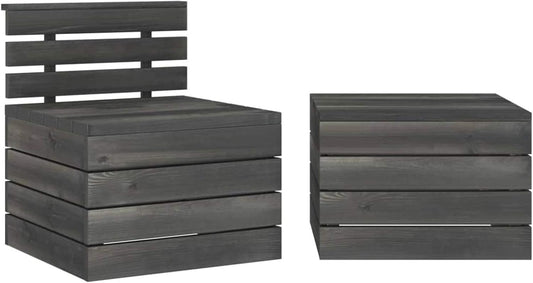Homgoday Set Divani da Giardino su Pallet 2pz Pino Massello Grigio Scuro, Lettini Prendisole, Divano Letto Mobili, Lettini da Giardino, Lettino da Piscina da Giardino per Esterno Piscina