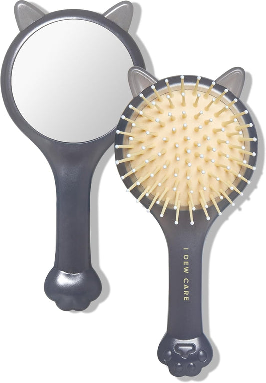I DEW CARE Tap Secret Detangling Brush with Mirror | Cute and Ergonomic Design for All Hair Types - Gifts for Women, Girls