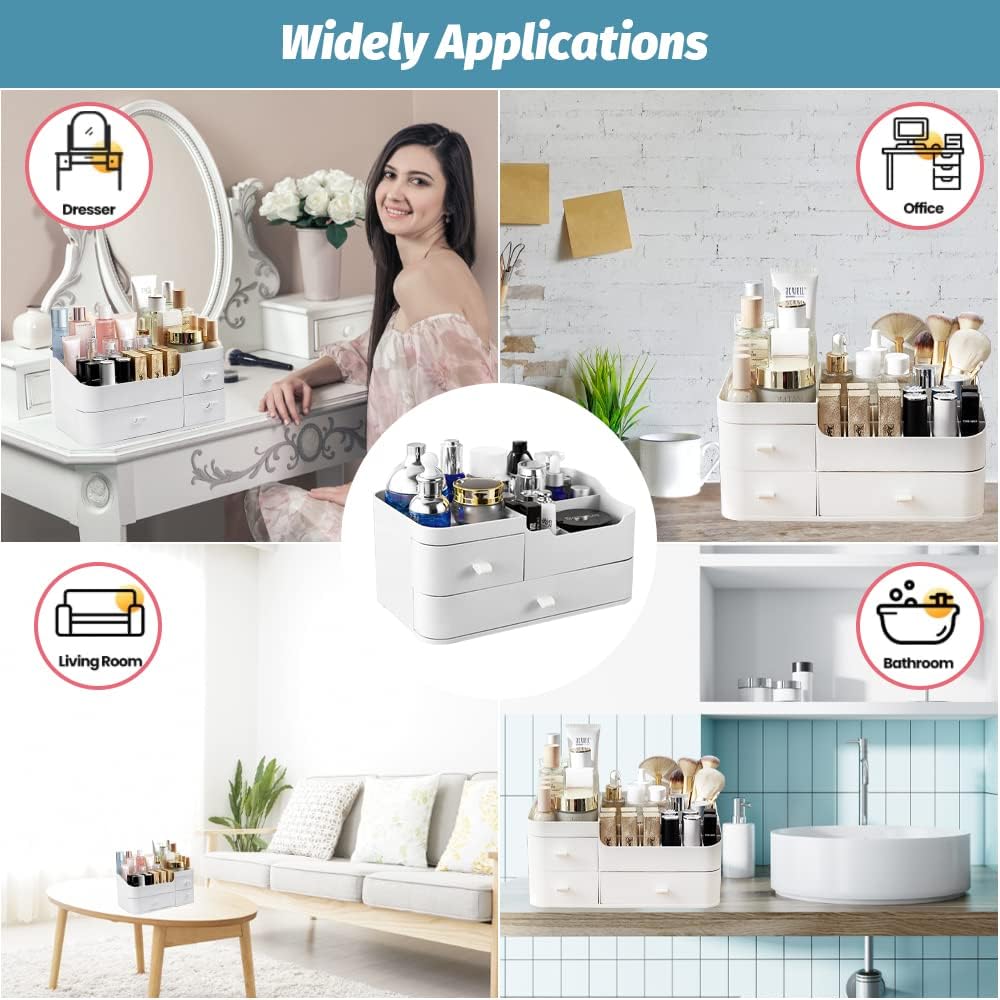 REFORUNG Makeup Organizer with Drawers Makeup Organizer Storage Container Makeup Organizer 28 x 18 cm Plastic Cosmetic Organizer for Cosmetics, Jewellery and Accessories