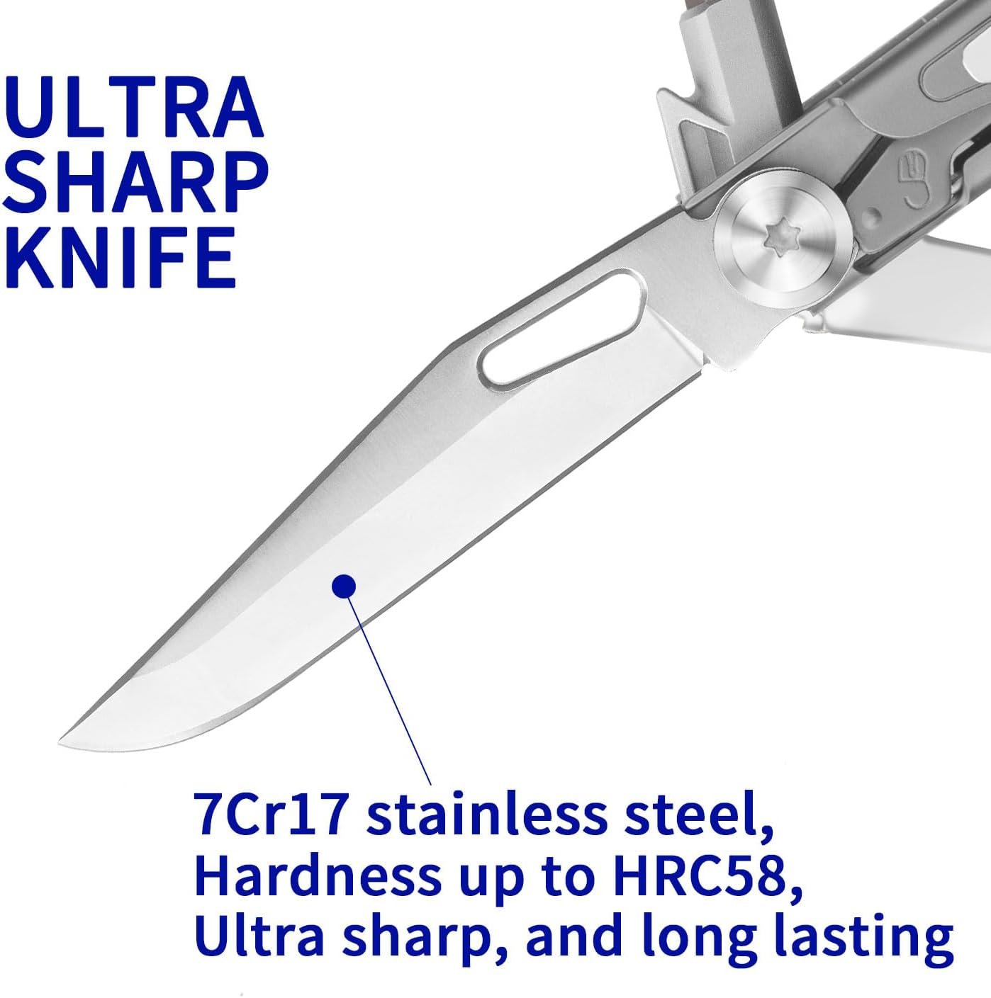 ROCKTOL Folding Pocket Knife, 12-in-1 Stainless Steel Multitool Knife with Titanium-Plated Handle, Pocket Clip for Camping, Hiking, Survival,Gifts for Men