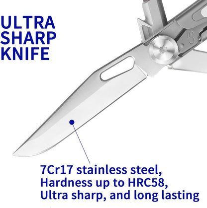 ROCKTOL Folding Pocket Knife, 12-in-1 Stainless Steel Multitool Knife with Titanium-Plated Handle, Pocket Clip for Camping, Hiking, Survival,Gifts for Men