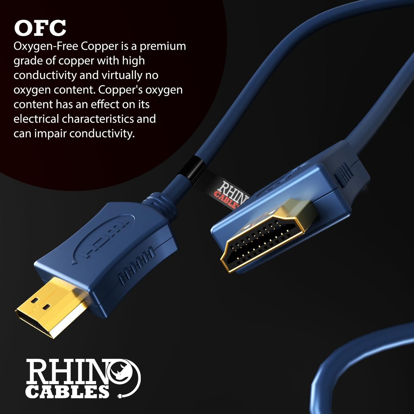 rhinocablesÂ® OFC HDMI 4K 1.4 Ultra HD HDR Smart High Speed Cable with Ethernet Oxygen Free Copper Blue (3m)