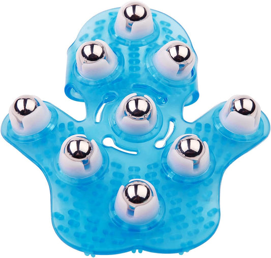 Boseen Hand Held Massager for Muscle Back Neck Joint Foot Shoulder Leg Pain Relief - Palm Shaped Massage Glove Full Body Massage Tool with Roller Ball Massager Essential Oils with Portable Design Blue
